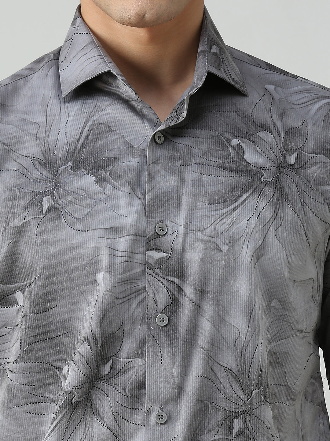 Men's Grey Printed Slim Fit Shirts