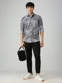 Men's Grey Printed Slim Fit Shirts
