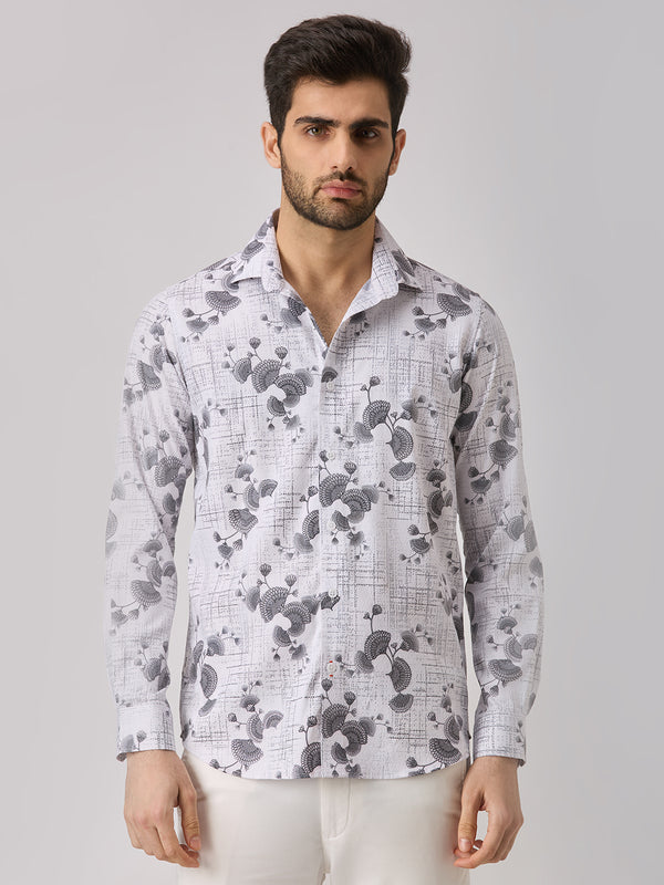 Men's White Printed Slim Fit Shirts