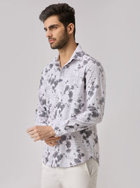 Men's White Printed Slim Fit Shirts