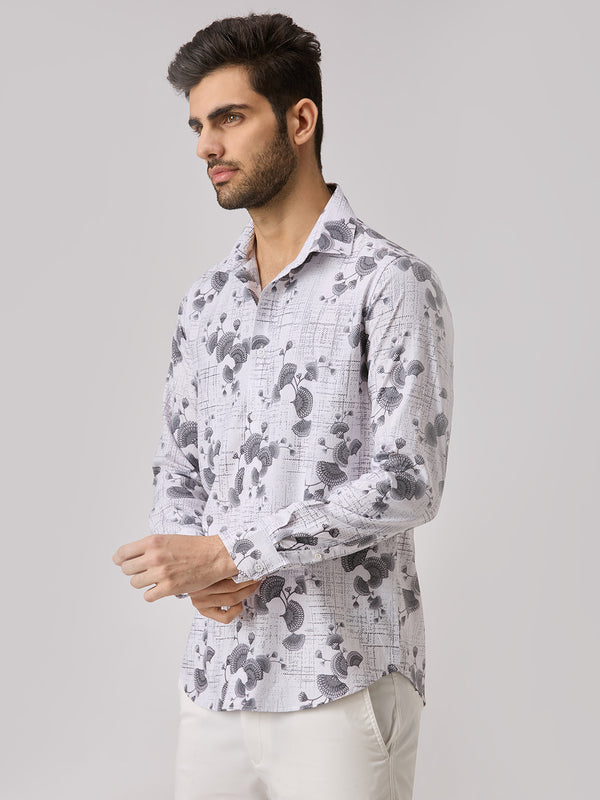 Men's White Printed Slim Fit Shirts