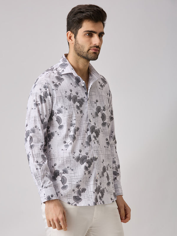 Men's White Printed Slim Fit Shirts