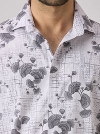 Men's White Printed Slim Fit Shirts