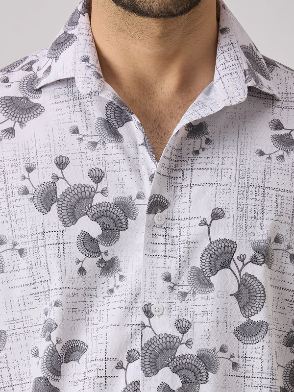 Men's White Printed Slim Fit Shirts
