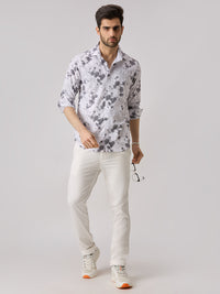 Men's White Printed Slim Fit Shirts