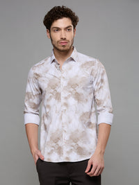 Men's Beige Printed Slim Fit Shirts