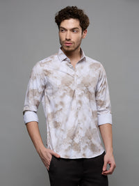 Men's Beige Printed Slim Fit Shirts