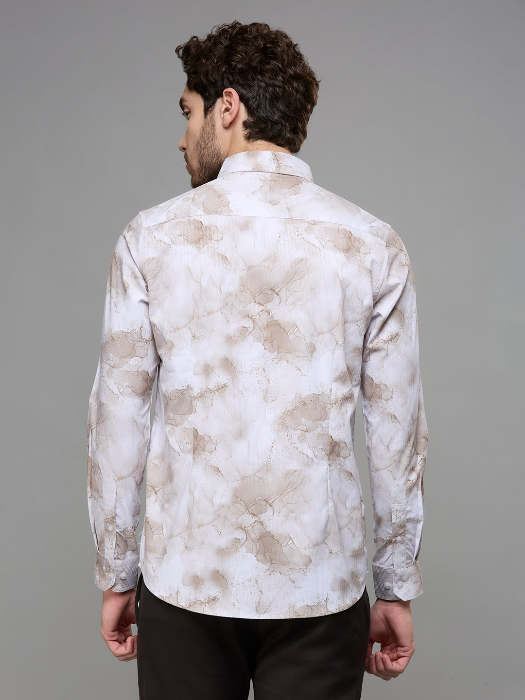 Men's Beige Printed Slim Fit Shirts