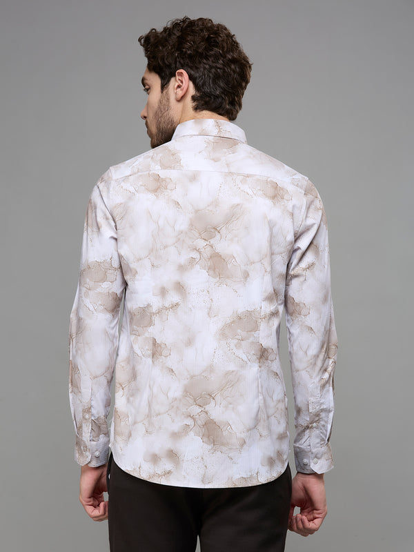 Men's Beige Printed Slim Fit Shirts