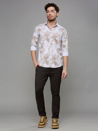 Men's Beige Printed Slim Fit Shirts