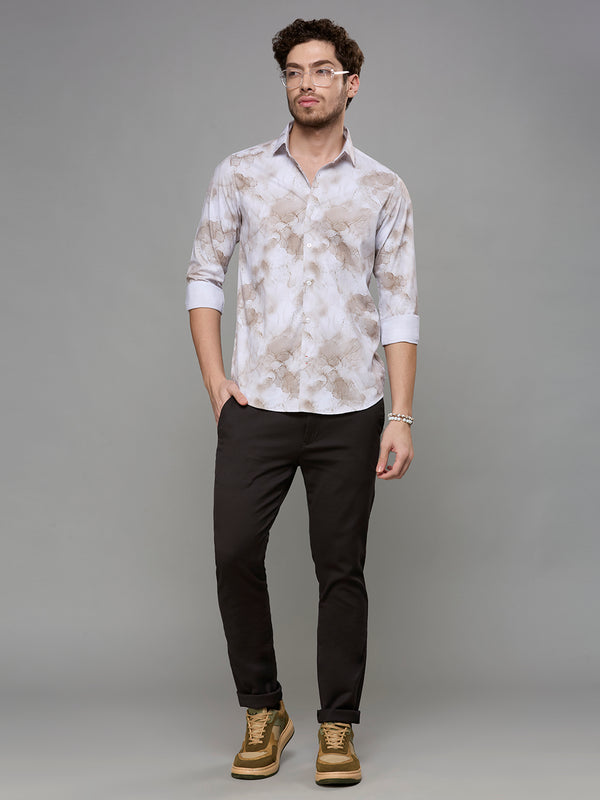 Men's Beige Printed Slim Fit Shirts