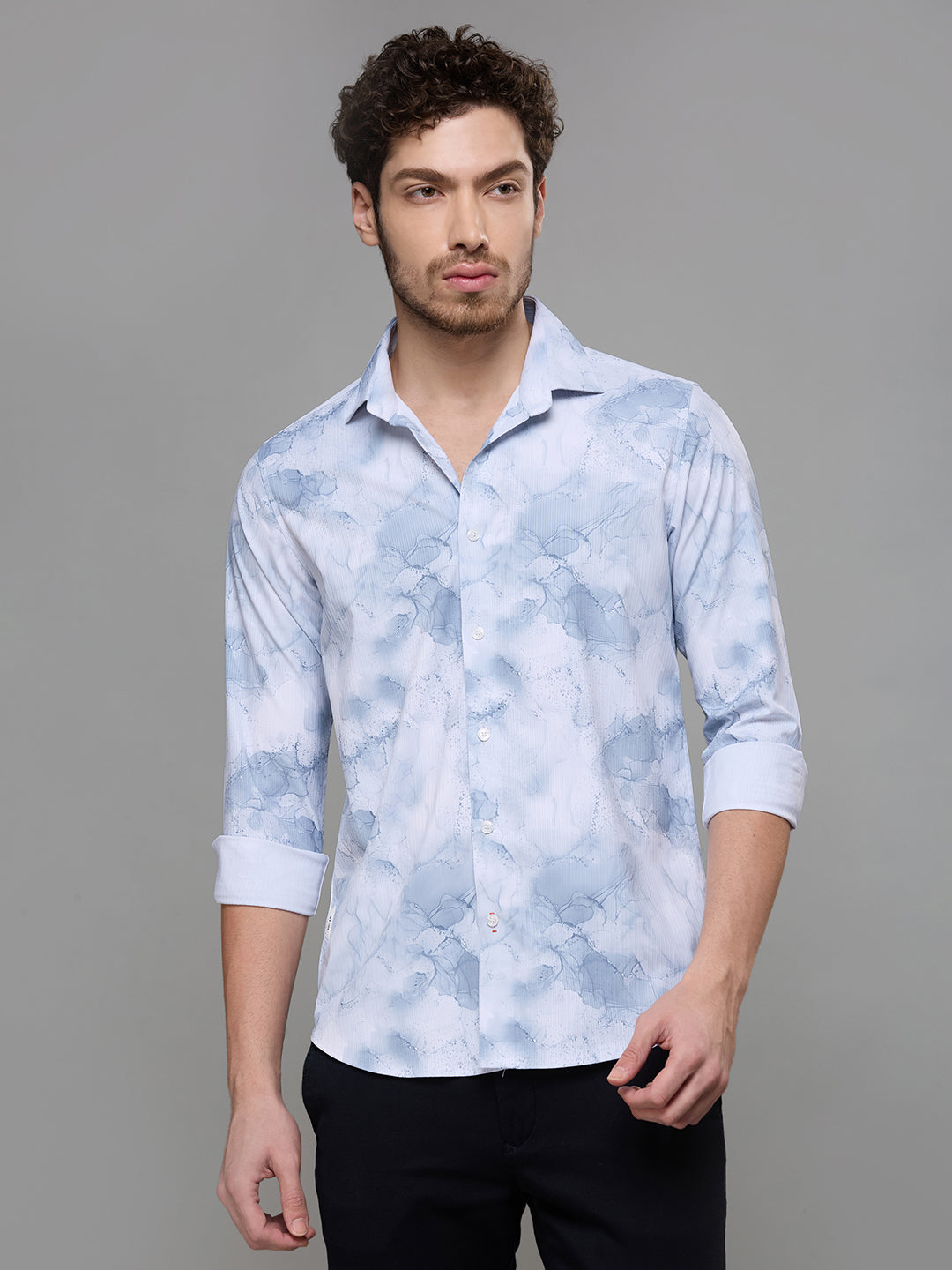 Men's Grey Printed Slim Fit Shirts