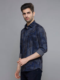 Men's Blue Printed Slim Fit Shirts