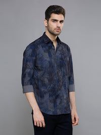 Men's Blue Printed Slim Fit Shirts
