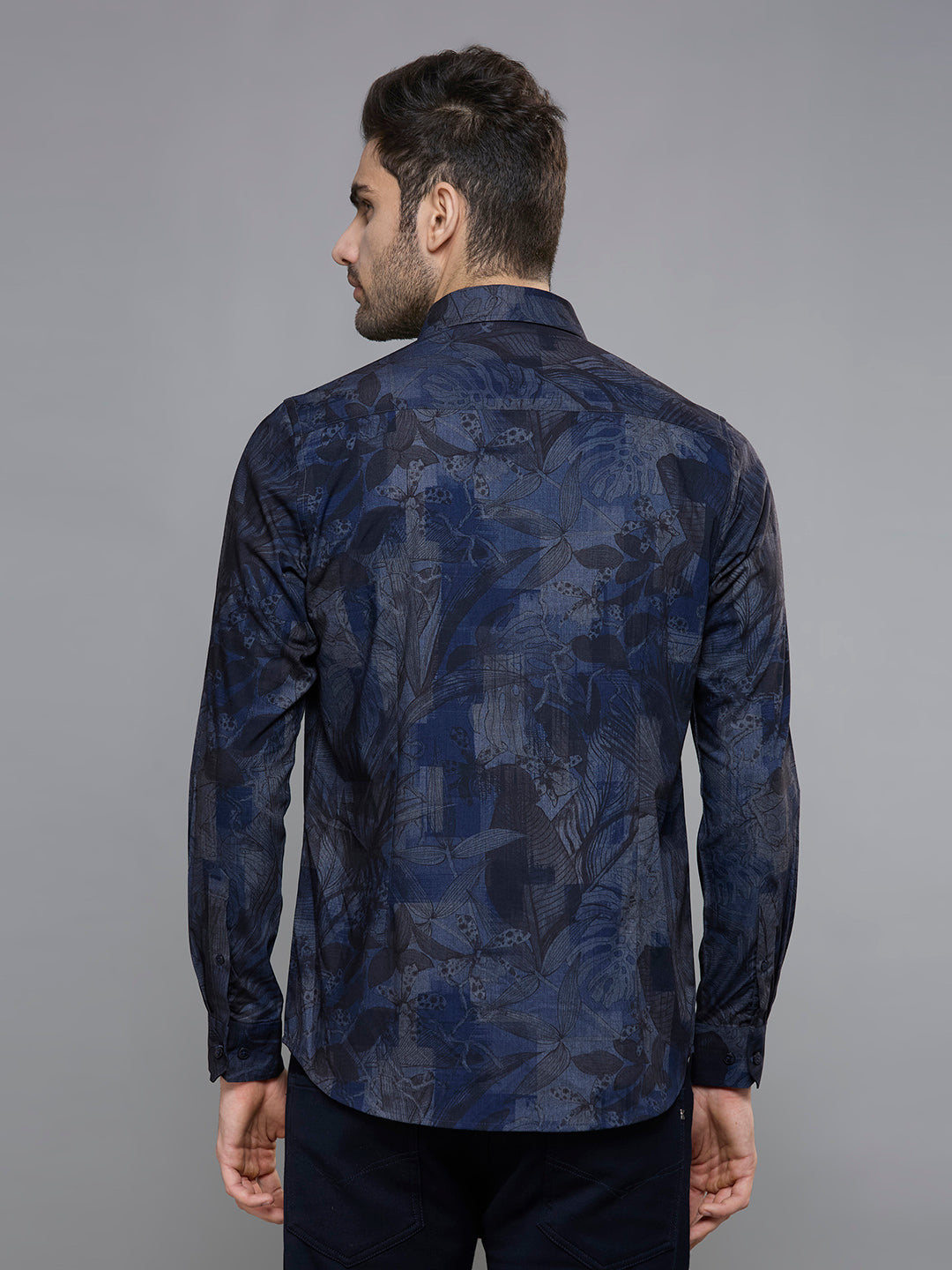 Men's Blue Printed Slim Fit Shirts