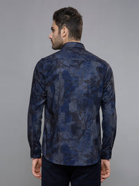 Men's Blue Printed Slim Fit Shirts