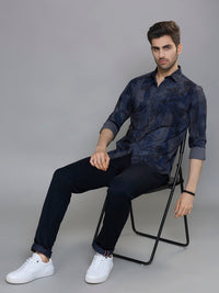 Men's Blue Printed Slim Fit Shirts