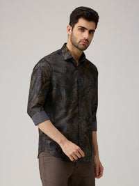 Men's Grey Printed Slim Fit Shirts