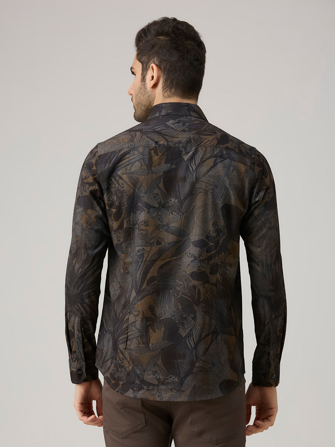 Men's Grey Printed Slim Fit Shirts