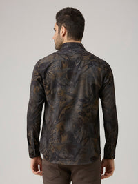 Men's Grey Printed Slim Fit Shirts