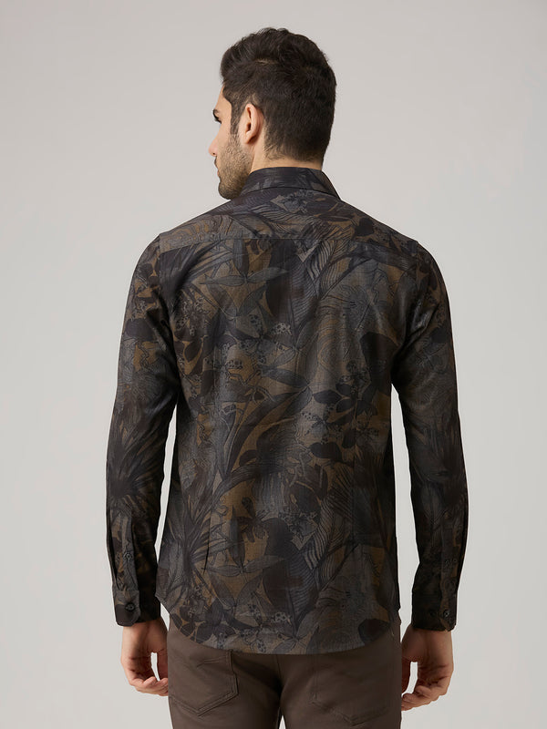 Men's Grey Printed Slim Fit Shirts