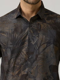 Men's Grey Printed Slim Fit Shirts