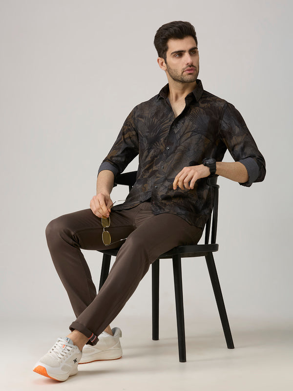 Men's Grey Printed Slim Fit Shirts