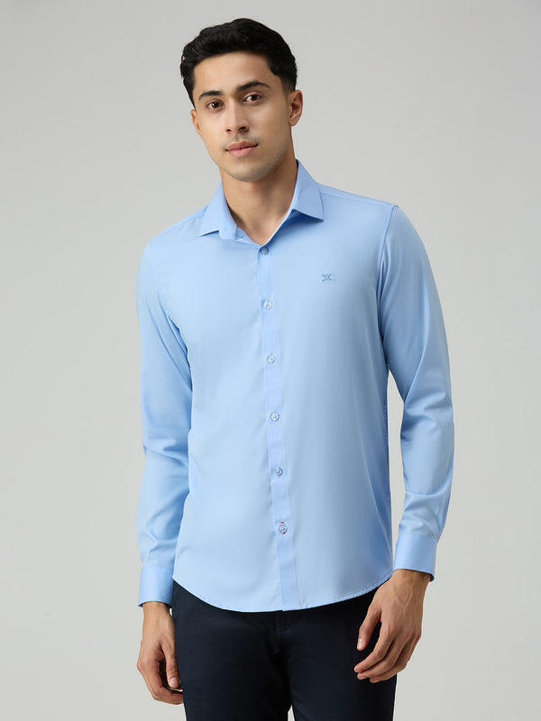 Men's Light Blue Solid Slim Fit Shirts