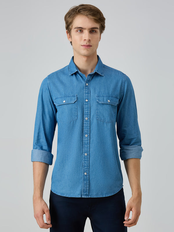 Men's Light Blue Solid Straight Fit Shirts