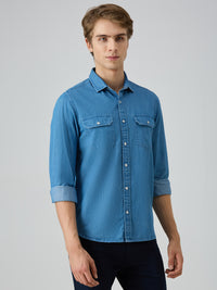 Men's Light Blue Solid Straight Fit Shirts