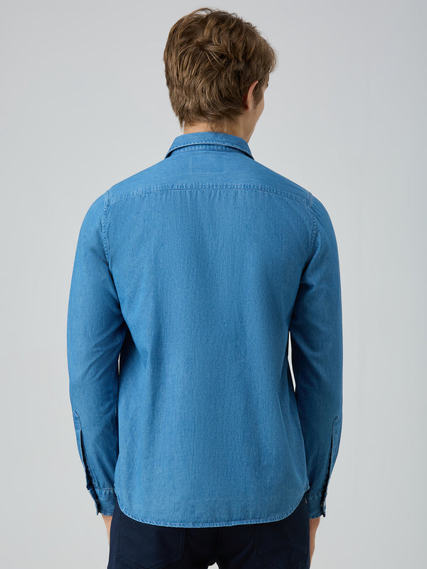 Men's Light Blue Solid Straight Fit Shirts