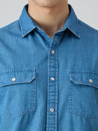 Men's Light Blue Solid Straight Fit Shirts