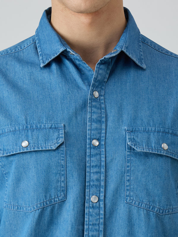 Men's Light Blue Solid Straight Fit Shirts