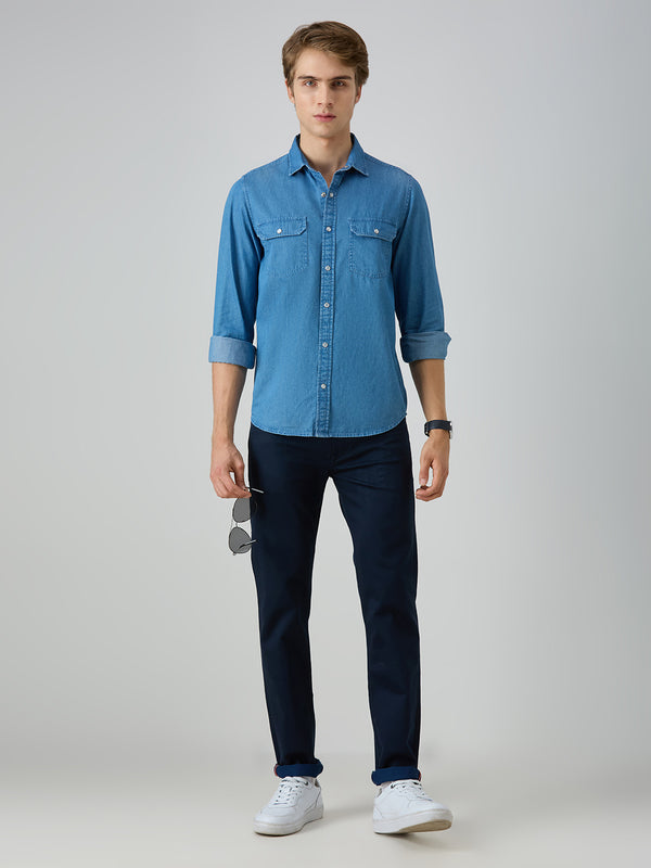 Men's Light Blue Solid Straight Fit Shirts
