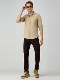 Men's Beige Solid Straight Fit Shirts
