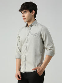 Men's Grey Solid Straight Fit Shirts