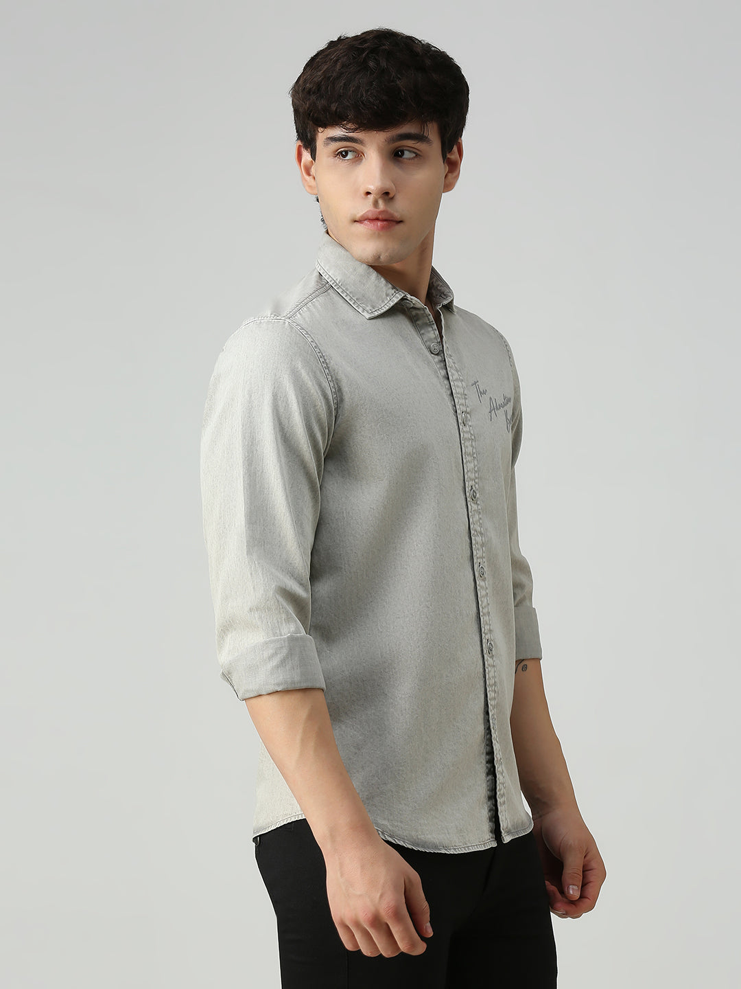 Men's Grey Solid Straight Fit Shirts
