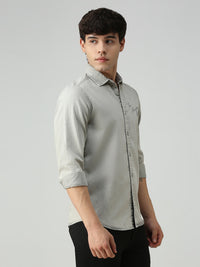 Men's Grey Solid Straight Fit Shirts