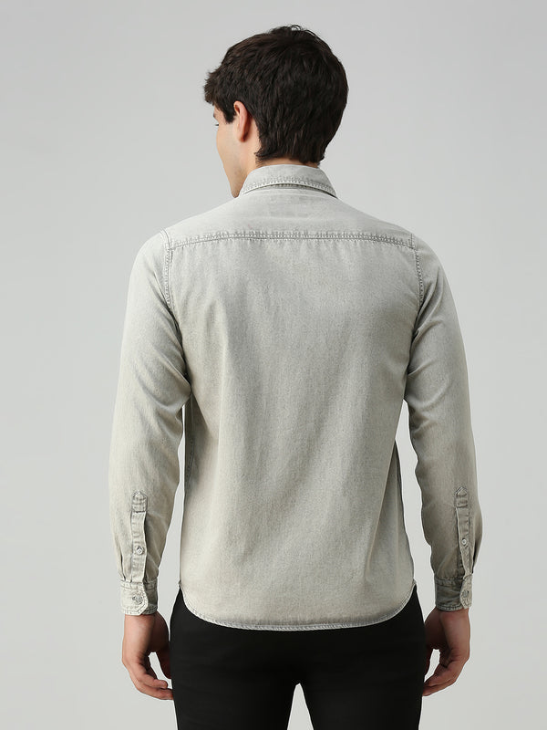 Men's Grey Solid Straight Fit Shirts