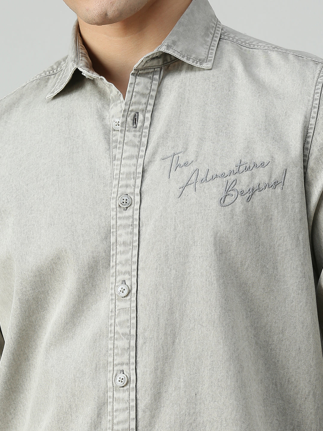 Men's Grey Solid Straight Fit Shirts