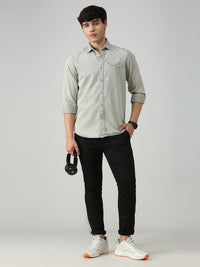 Men's Grey Solid Straight Fit Shirts