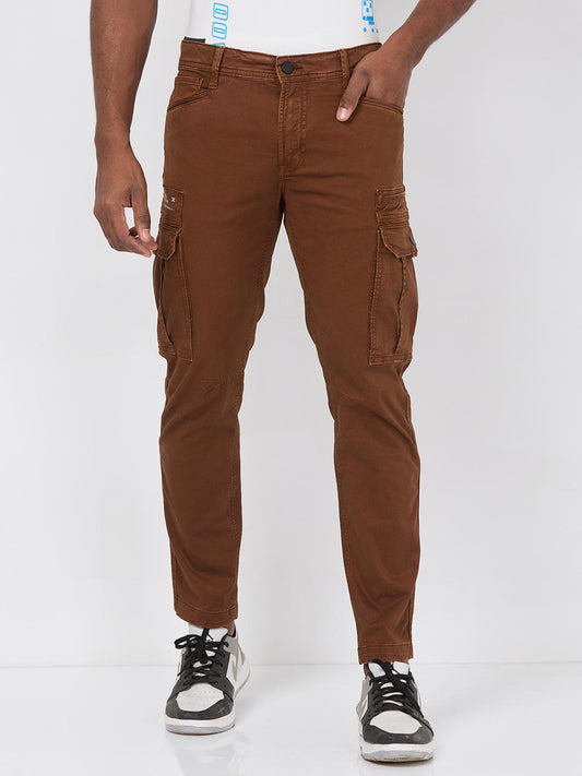 Killer Men Brown Slim Fit Solid Utility Cargo