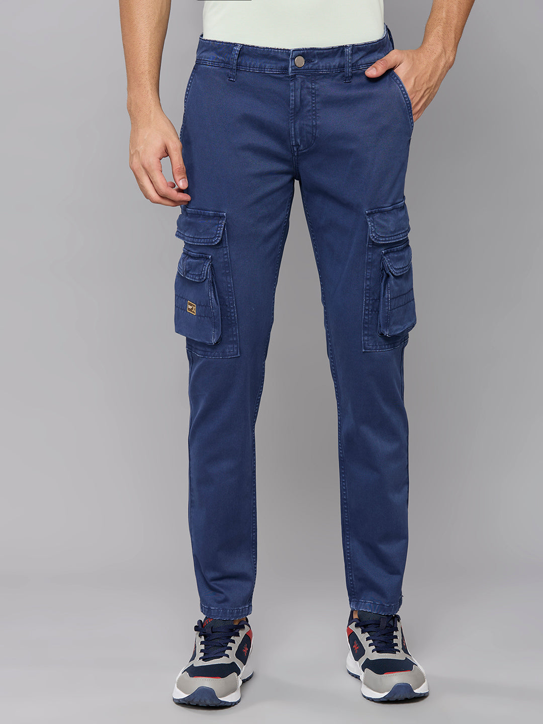 Men's Blue Solid Cargo