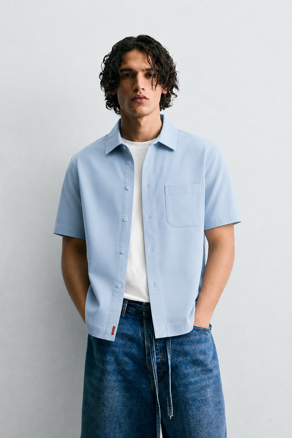 Half sleeve cotton club blue shirt