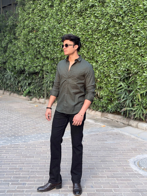 MEN'S SOLID REGULAR FIT FULL SLEEVES SHIRT- LT GREEN