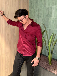 SLIM FIT SOLID MAROON SHIRT