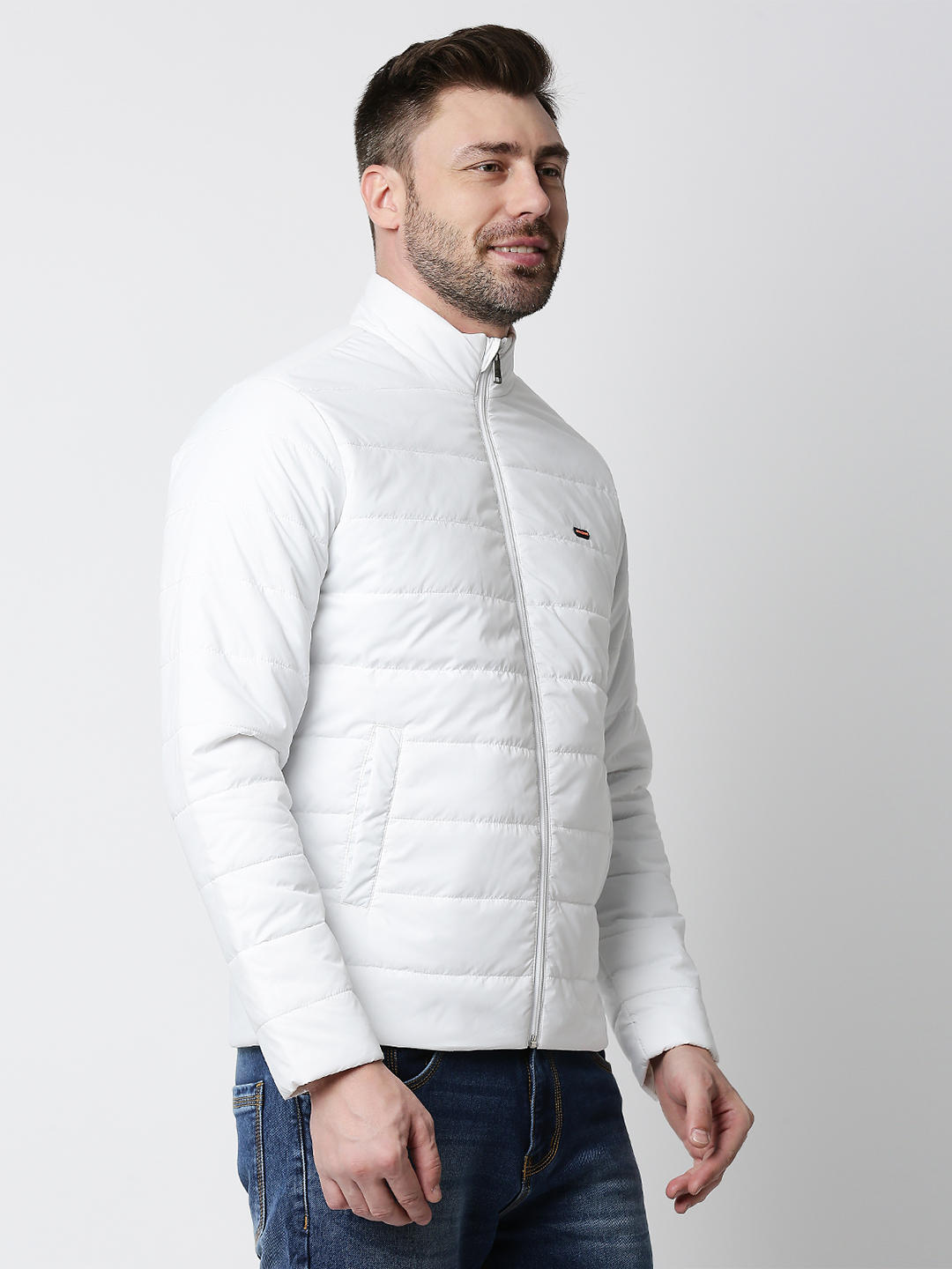 Killer White Solid High Neck Jackets