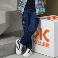 Kid's Dark Blue Solid Cargo