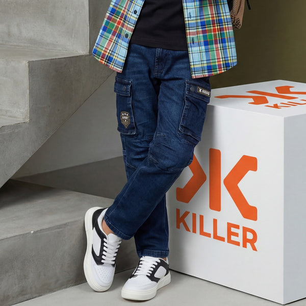 Kid's Dark Blue Solid Cargo