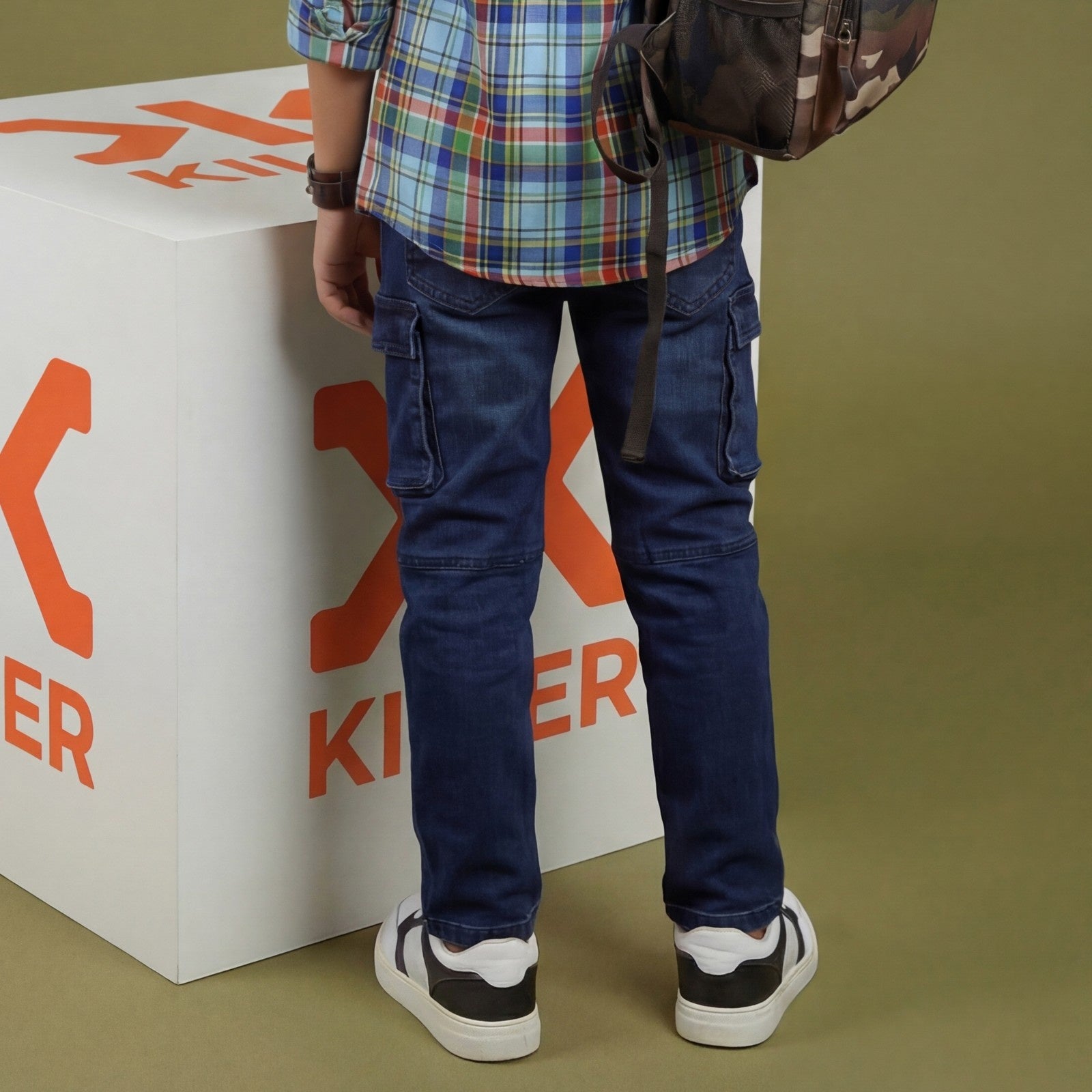 Kid's Dark Blue Solid Cargo